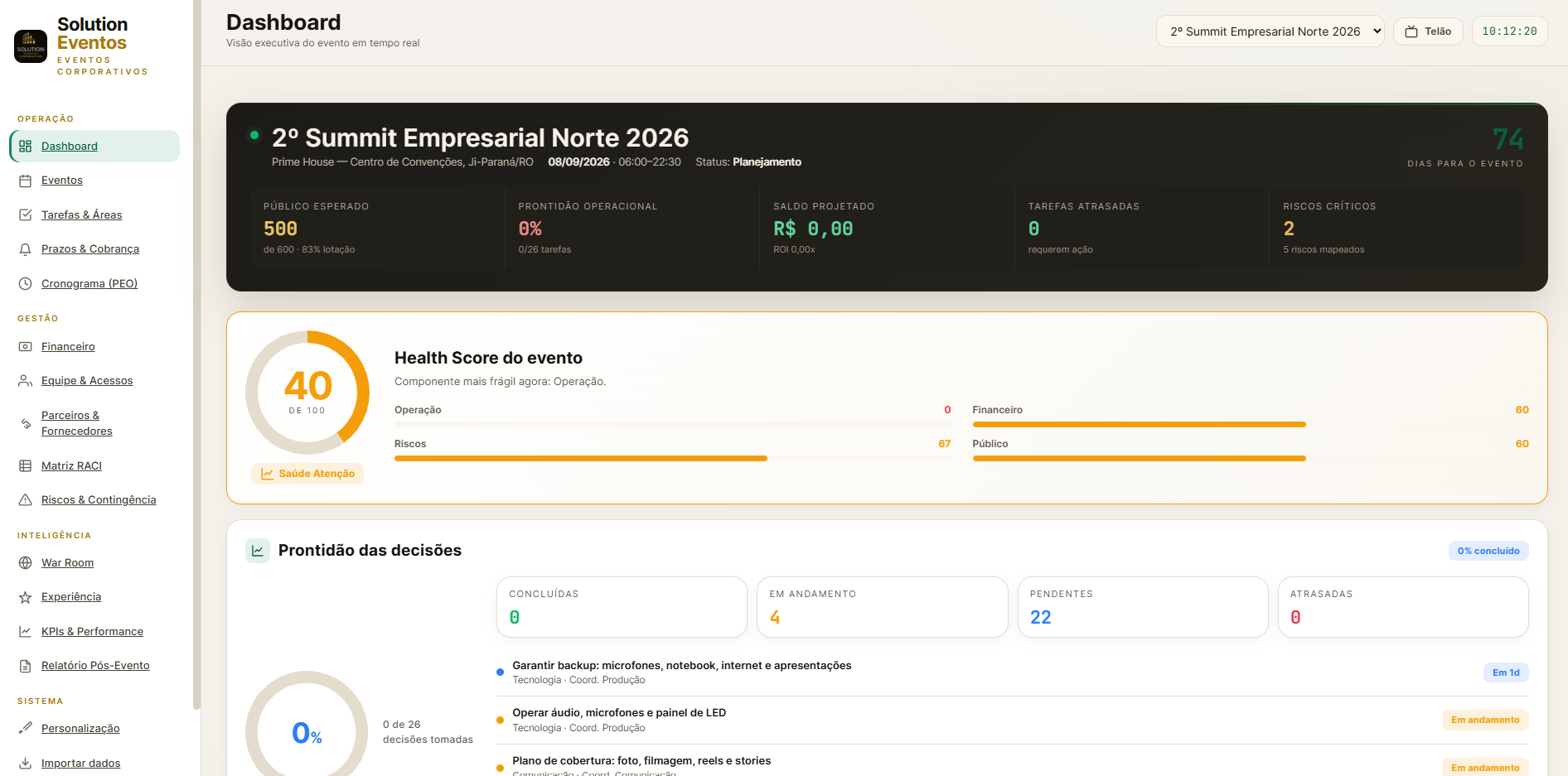 Tela do projeto Solution Eventos
